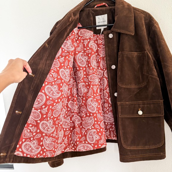 NWT Avec Les Filles Barn Jacket Faux Suede Western 70s Boho Old Money M - Picture 9 of 12